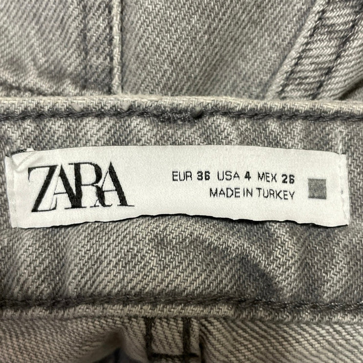 Zara Women's Gray Wash High Rise Straight Wide Leg Baggy Denim Jeans Size 4