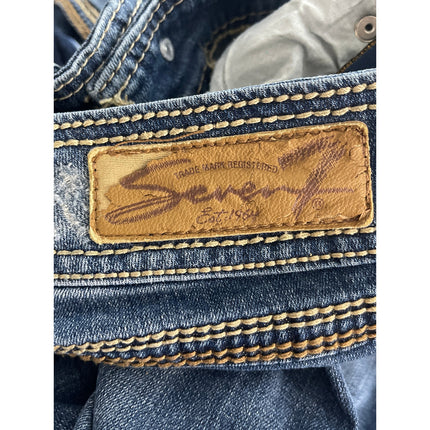 Seven7 Women's Blue Distressed Low Rise Ripped Bootcut Denim Jeans Pants Size 27