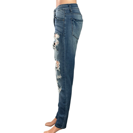 Kancan Women's Blue Distressed High Rise Medium Wash Skinny Denim Jeans Size 26
