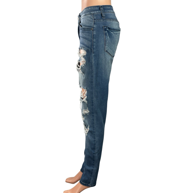Kancan Women's Blue Distressed High Rise Medium Wash Skinny Denim Jeans Size 26