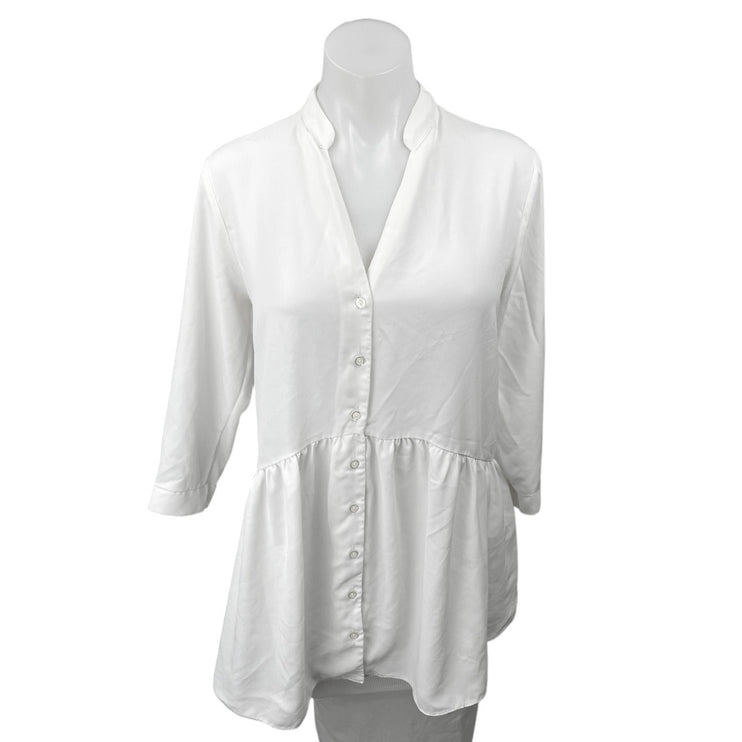 Dorothy Perkins White V-Neck Button Down Peplum Top Tunic Shirt Blouse Size 8