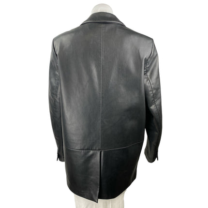 Zara Womens Black Faux Vegan Leather Long Sleeve Button Blazer Coat Jacket Sz M