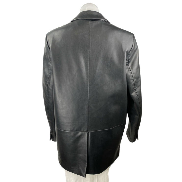 Zara Womens Black Faux Vegan Leather Long Sleeve Button Blazer Coat Jacket Sz M