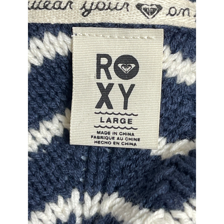 Roxy Women's Blue Chevron V-Neck Long Sleeve Tunic Sweatshirt Sweater Top Size L