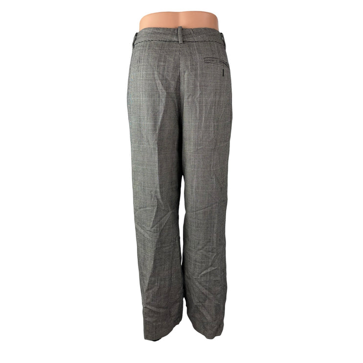 Chaps Women's Black Houndstooth High Rise Wide Leg Straight Trousers Pants Sz 12