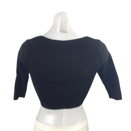 Zara Women's Black Half Sleeve Ribbed Knit Square Neck Sculpt Crop Top Size S