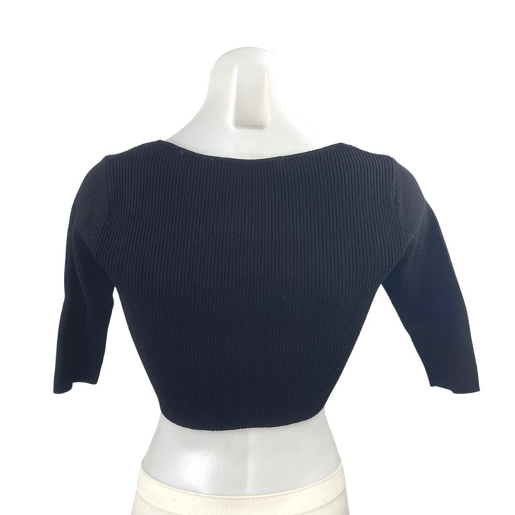 Zara Women's Black Half Sleeve Ribbed Knit Square Neck Sculpt Crop Top Size S