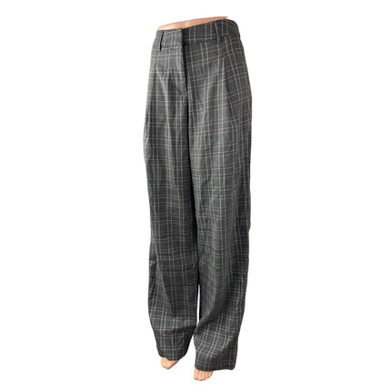 Motel Sakaria Check Pleated High Rise Palazzo Wide Leg Trousers Dress Pants 28
