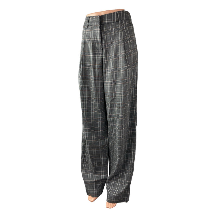 Motel Sakaria Check Pleated High Rise Palazzo Wide Leg Trousers Dress Pants 28