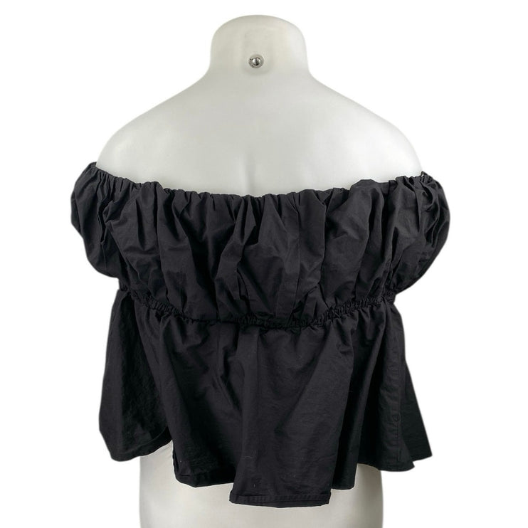 Eloquii Black Off The Shoulder Strapless Bandeau Balloon Peplum Blouse Top Sz 24