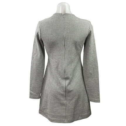 C Wonder Black White Houndstooth Long Sleeve Mini A-Line Sheath Sweater Dress XS