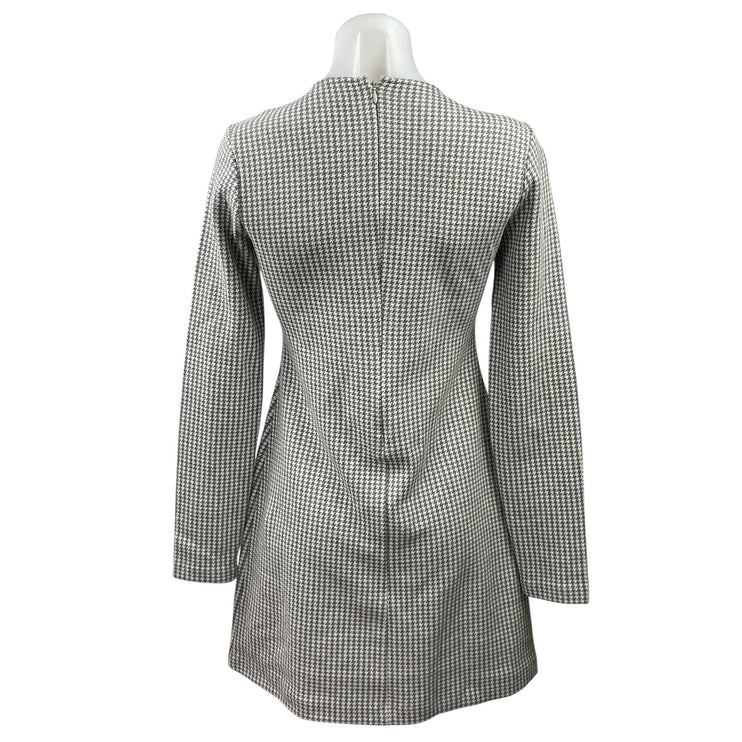 C Wonder Black White Houndstooth Long Sleeve Mini A-Line Sheath Sweater Dress XS