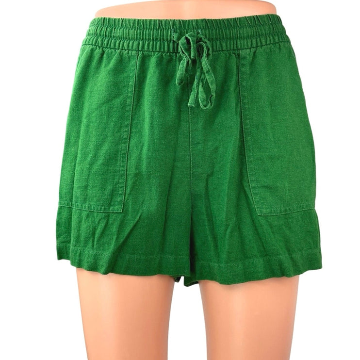 J.Crew Women's Green Linen Drawstring Mid Rise Basic Casual Mini Shorts Size S