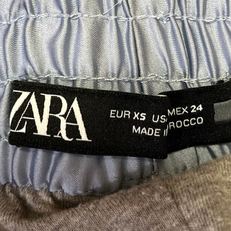 Zara Blue Silk Satin Elastic Waist Pull On High Rise Lounge Jogger Pants Size XS