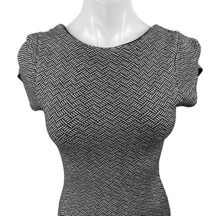 Zara Black White Short Sleeve Geometric Open Back Midi Bodycon Dress Size S