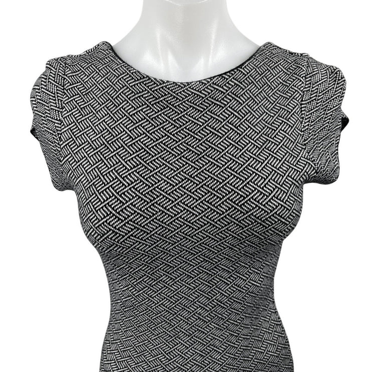 Zara Black White Short Sleeve Geometric Open Back Midi Bodycon Dress Size S
