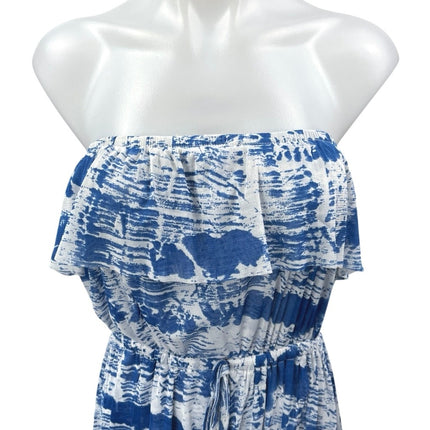 Cynthia Rowley Blue Tie Dye Strapless Sleeveless Hi-Low Boho Midi A-Line Dress M