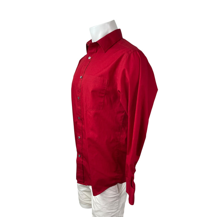 George Men's Red Long Sleeve Chest Pocket Casual Button Down Shirt Top Size M