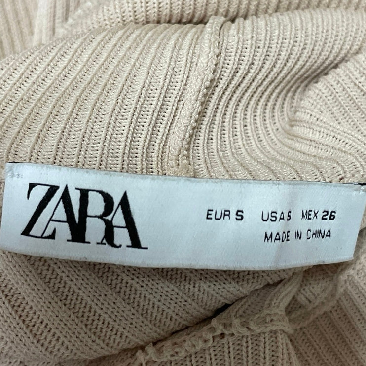 Zara Womens Cream Ribbed Knit Turtleneck Long Sleeve Maxi Sweater Dress Size S