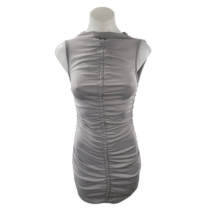 H&M Women's Gray Ruched Sleeveless Mock Neck Tank Mini Bodycon Dress Size XS