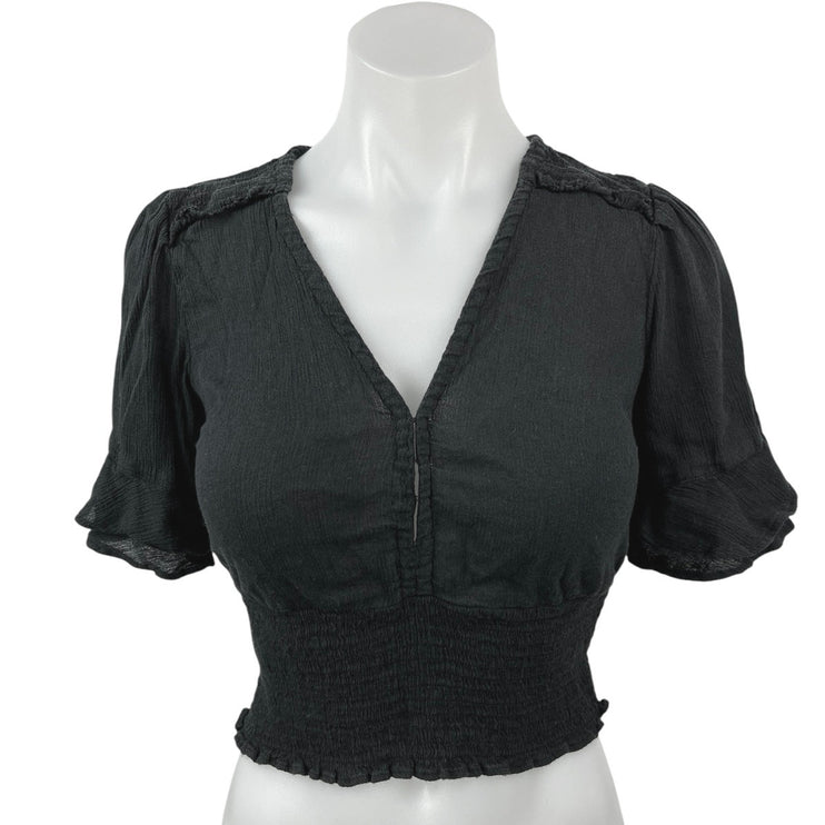 Abercrombie & Fitch Black V-neck Smocked Flutter Sleeve Crop Blouse Top Size XS