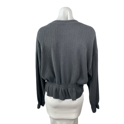 Zara Women's Black Ribbed Crew Neck Long Sleeve Sweater Peplum Blouse Top Size M