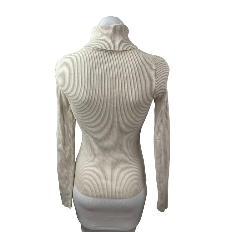 Aritzia Babaton Beige Ribbed Knit Turtleneck Long Sleeve Sweater Top Size XS