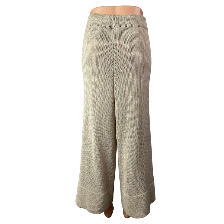 Zara Women's Beige Knit High Waisted Wide Leg Flare Trousers Lounge Pants Size S