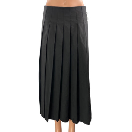 Lioness Fame Women's Onyx Black Pleated Buckle Details A-line Midi Skirts Sz M