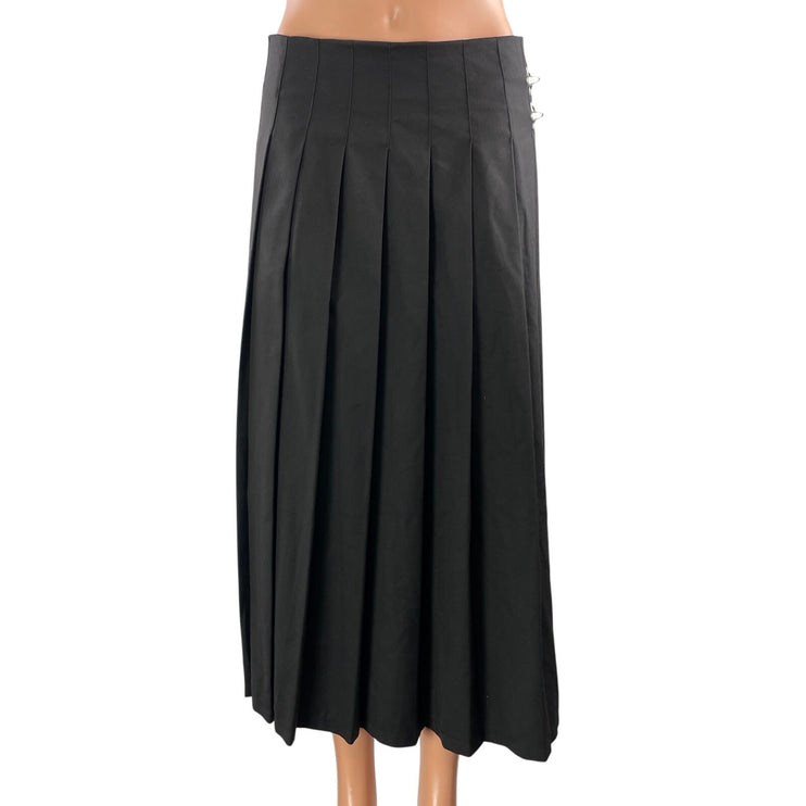 Lioness Fame Women's Onyx Black Pleated Buckle Details A-line Midi Skirts Sz M