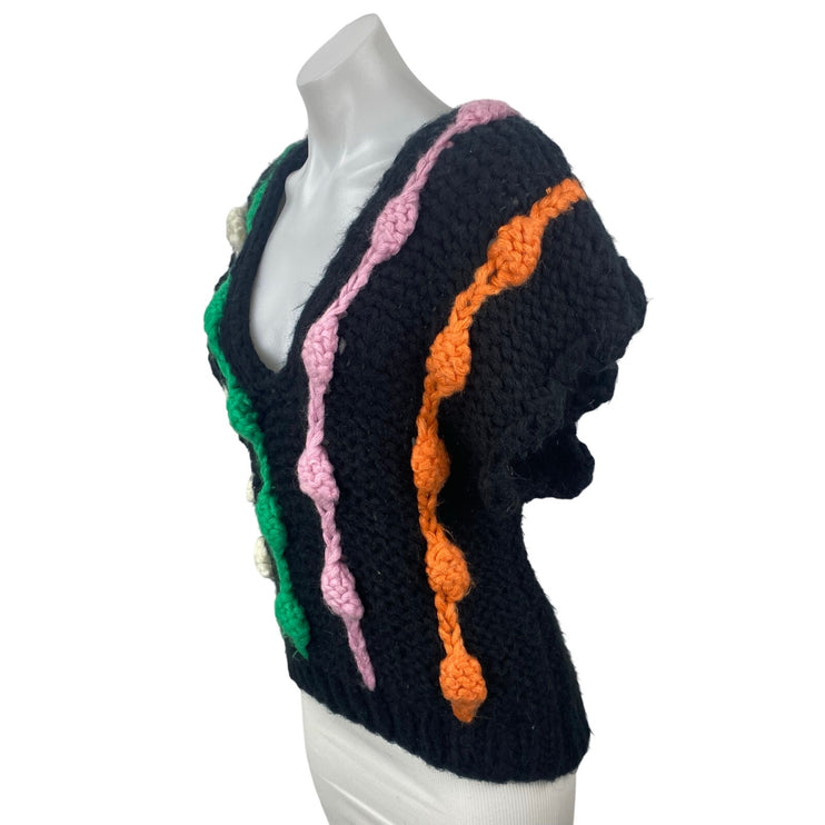 Anthropologie Maeve Black Bauble Knit Chunky Striped Sweater Vest Top Size OS