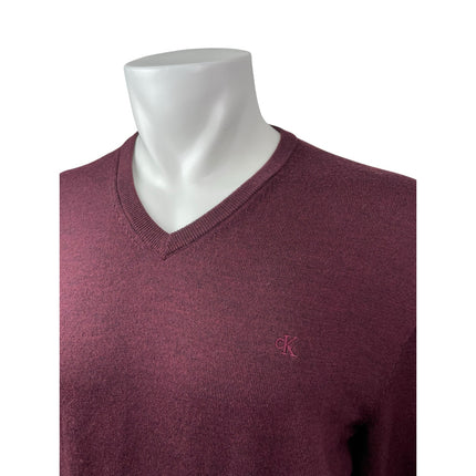 Calvin Klein Men's Burgundy Red Wool V Neck Long Sleeve Sweatshitr Sweater Top L