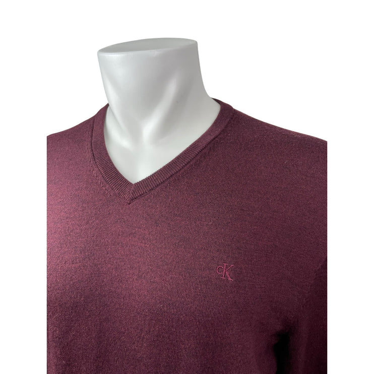 Calvin Klein Men's Burgundy Red Wool V Neck Long Sleeve Sweatshitr Sweater Top L