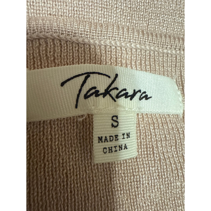 Takara Beige Tan Long Puff Sleeve Scoop Neck Knit Blouse Bodysuit Top Size S