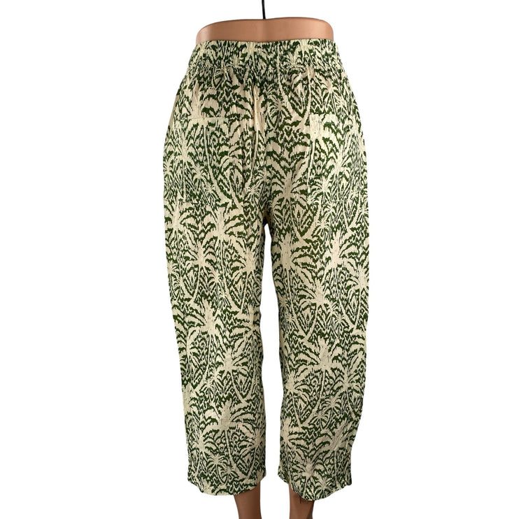 Zara Women's Green Tropical High Rise Barrel Palazzo Wide Leg Trousers Pants XS