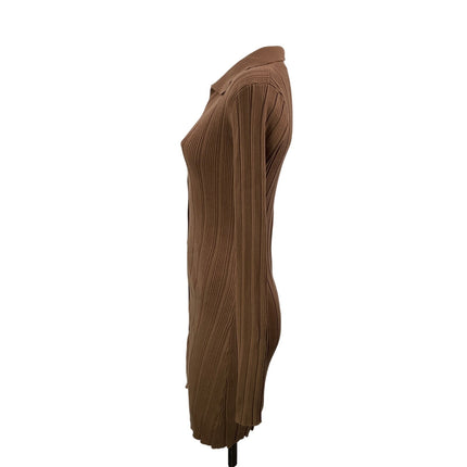 Isalis Women's Brown Long Sleeves Ribbed Button Front Bodycon Mini Dress Size S