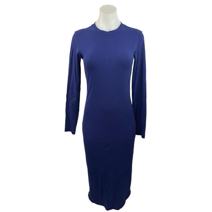 Terez New York Blue Ribbed Knit Long Sleeve Crew Neck Bodycon Midi Dress Size S