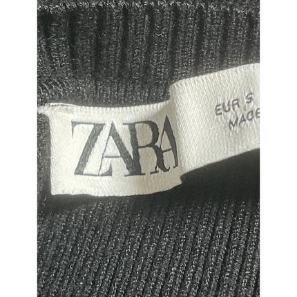 Zara Women's Black Ribbed Knit Mock Neck Sleeveless Slim Fit Crop Tank Top Sz S