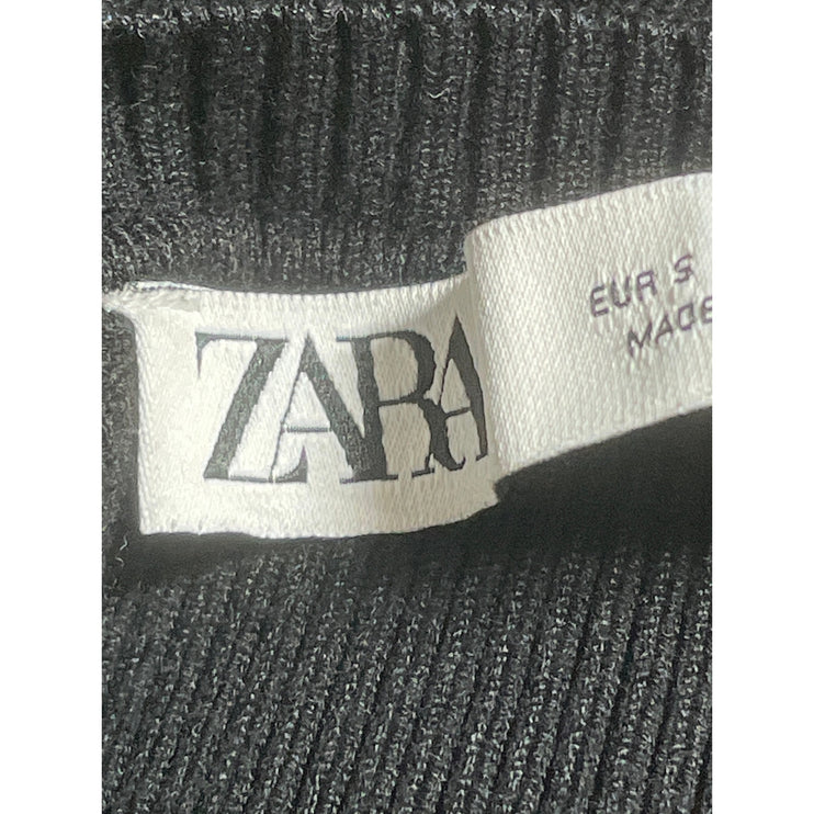 Zara Women's Black Ribbed Knit Mock Neck Sleeveless Slim Fit Crop Tank Top Sz S