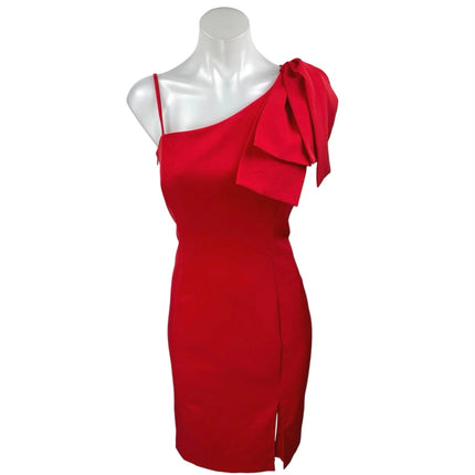 Julia Jordan Red One Shoulder Sleeveless Bow Slit Mini Sheath Dress Size 4