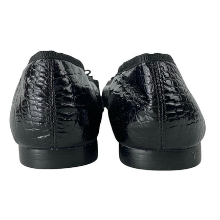 Dolce Vita Anisa Black Snake Embossed Bow Square Toe Ballet Flat Shoes Size 8.5