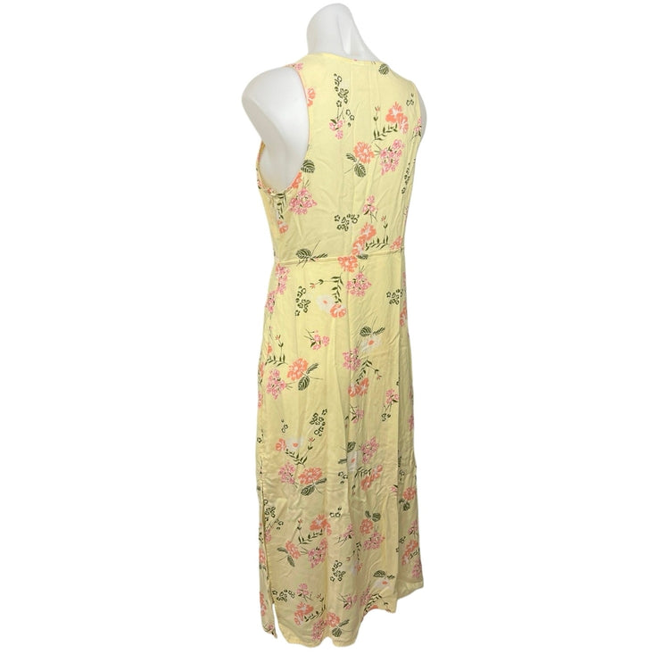 Abound Yellow Floral Print Tie Knot Front Sleeveless Maxi Summer A-Line Dress L