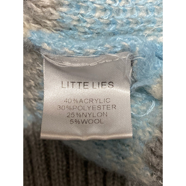 Little Lies Stripe Sia Gray Blue Wool Crew Neck Long Sleeve Sweater Top Size S/M
