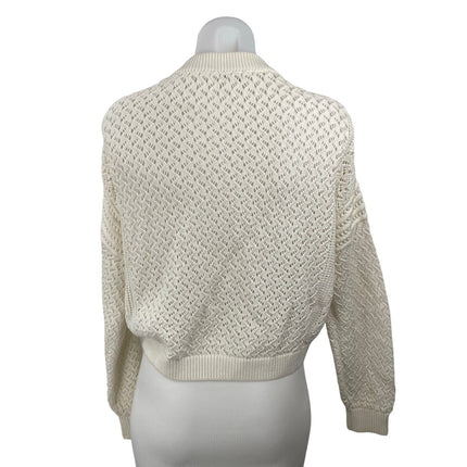 Splendid Audrey Women's Cream Button Down Crop Pointelle Cardigan Sweater Top S