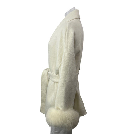 Sierra Darien Women's Ivory White Long Sleeves Faux Fur Cuffs Wrap Coat Jacket S