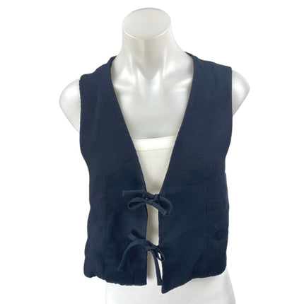 Zara Women's Navy Blue Tie Knit Sleeveless Cropped Cardigan Vest Top Size M