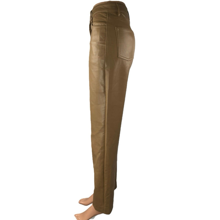 Aritzia Wilfred Women Tan Faux Leather Vegan Straight Leg Trousers Pants Size 0