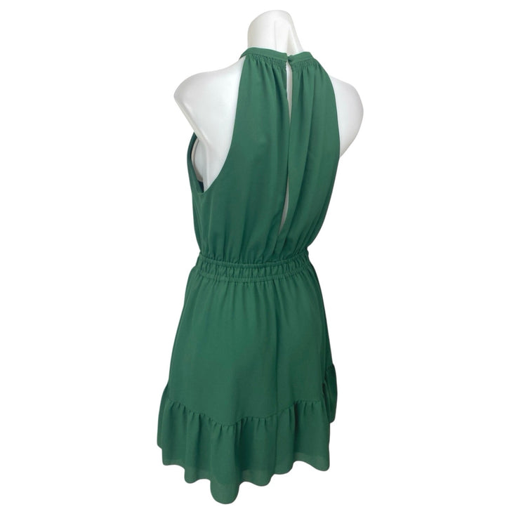 Aritzia Wilfred Green Sleeveless High Neck Ruffle Fit & Flare Mini Dress OS
