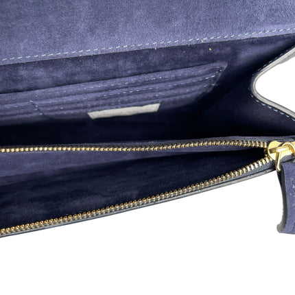 Mansur Gavriel Women Gray Blue Calf Leather Envelope Flat Clutch Pouch Purse Bag