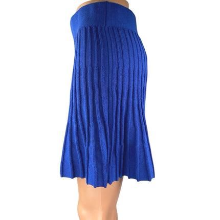 Zara Women's Blue Pleated Rib Knit High Waist Mini A-Line Flared Skirt Size M